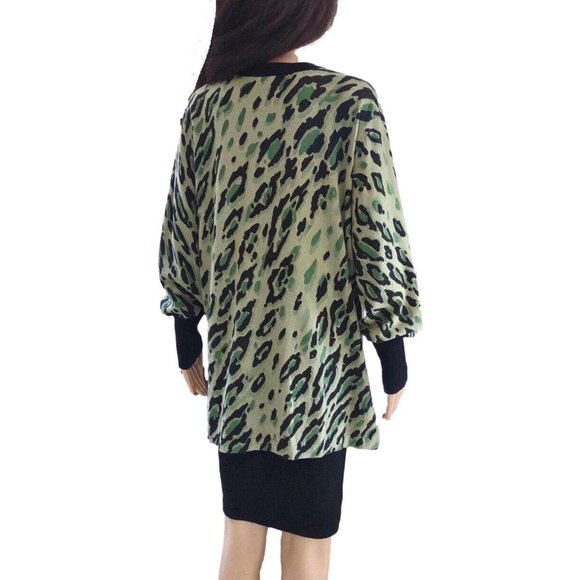 Bob Mackie Wearable Art Green Leopard Camoflauge Cardigan Sweater S - Picture 5 of 7